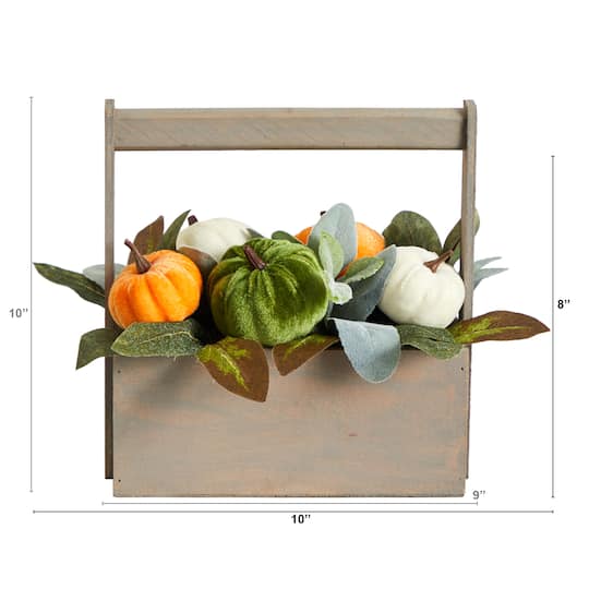 10" Pumpkin Autumn Arrangement In Wood Basket
